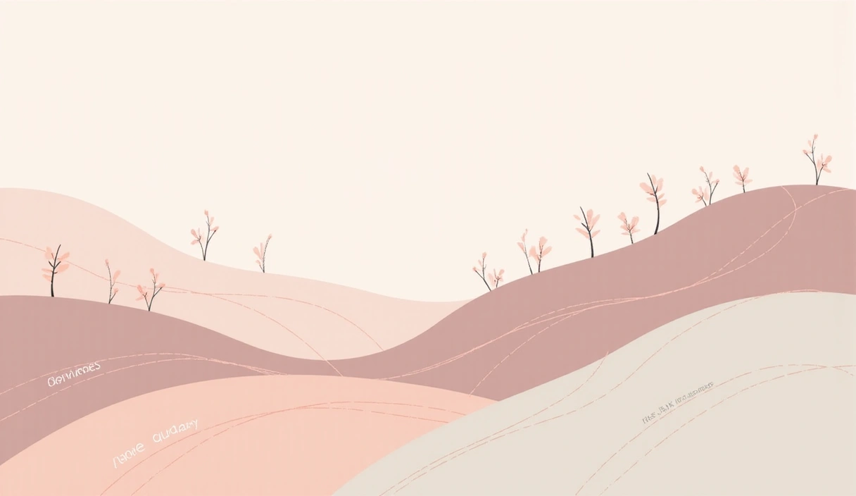 Abstrakte Illustration personalisierter Anleitung mit fließenden Linien und sanften Farben.