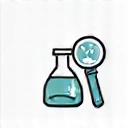 Minimalist icon representing scientific research, a beaker and a magnifying glass, symbolizing evidence-based knowledge.